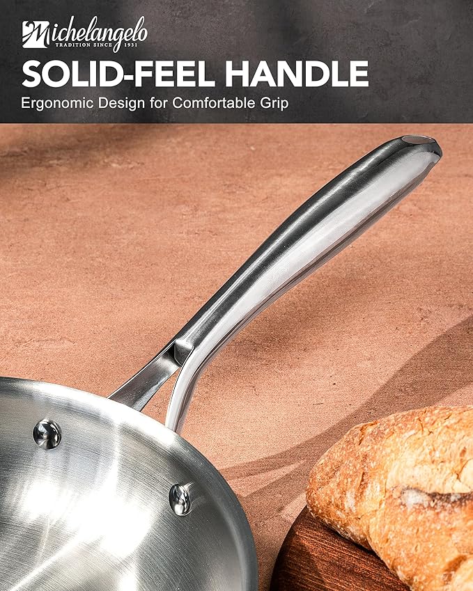 MICHELANGELO Tri-Ply Stainless Steel Frying Pan Set, 8" 9.5" 11" Skillets, Full Clad Stainless Steel Pans for Even Heating, Durable Cooking Pan Set for Home Chefs & Everyday Cooking