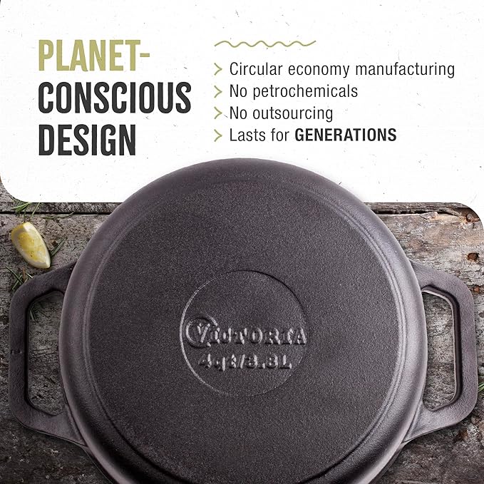 Victoria 4-Quart Cast Iron Dutch Oven with Lid and Dual Loop Handles, Seasoned with Flaxseed Oil, Made in Colombia