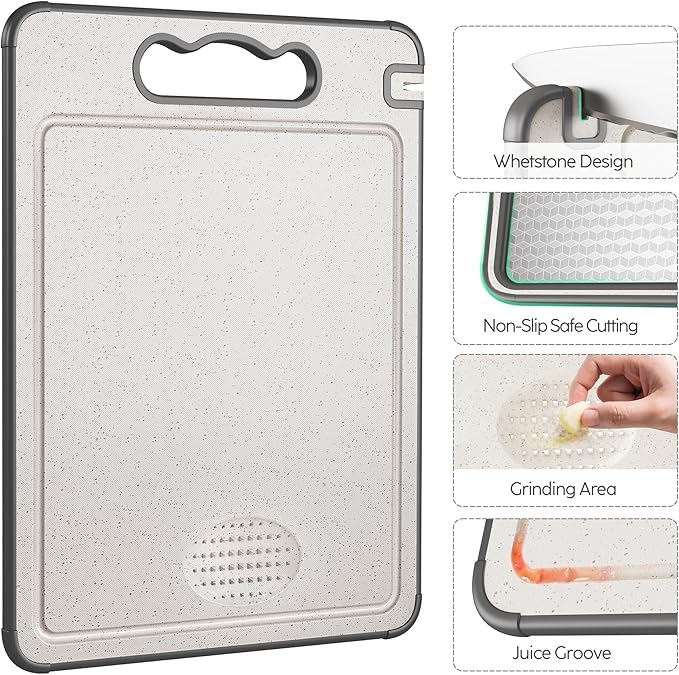 Double Sided 304 Stainless Steel & Wheat Straw Cutting Board,Non Toxic Lightweight Chopping Board, Dishwasher Safe,Scratch Resistant Mesh Design,3Pcs Cutting Board Set 16"*11"(1pack)&14.4"*9.8"(2pack)