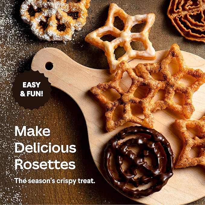 Swedish Rosette Iron Set with Handle Cooking Gifts – Rosette Maker & Bunuelos Mold Valentine's Day Baking Essentials | Funnel Cake Maker & Waffle Iron Kit – Rosettes Unique Baking Gift Set for Women