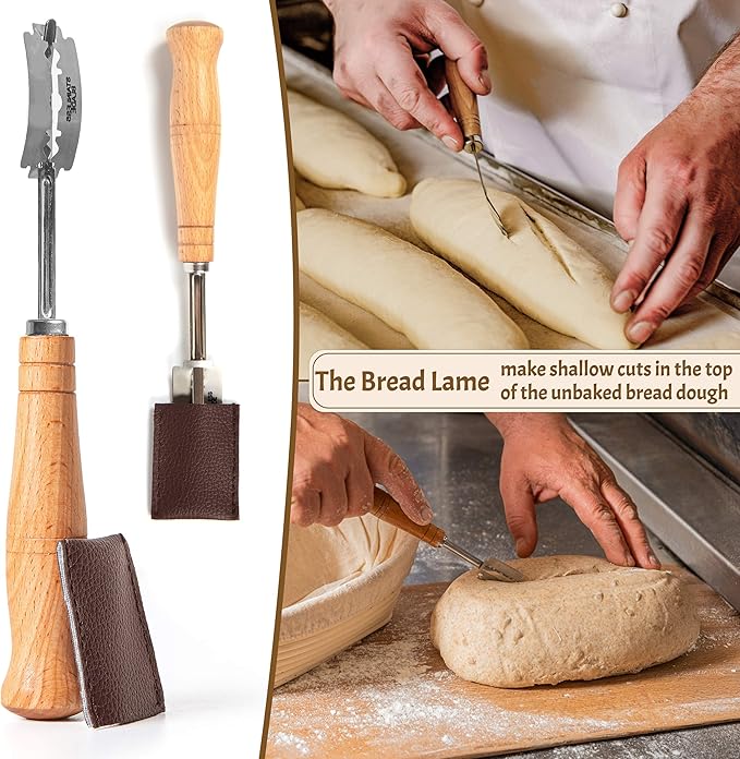 Sourdough Bread Baking Supplies Kit – Extra-Large 11” Oval Banneton Proofing Basket Set of 2 with Linen Liners, Bread Lame, Danish Whisk & Dough Scrapers – Ideal for Family-Size Loaves