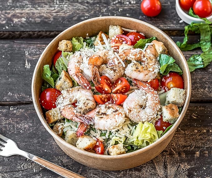 25 oz Disposable Kraft Round salad Bowls with Lid, 50 Sets Leakproof Microwave Meal soup containers Bowls, Waterproof Take Out Food Containers for Lunch Snack Camping Family