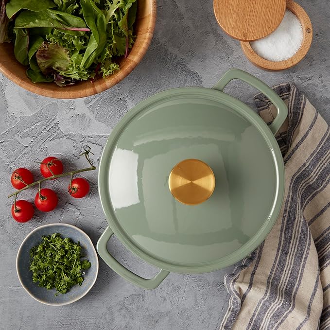 Smith & Clark 3-Quart Enameled Cast Iron Fluted Dutch Oven Pot with Lid, Sage Green