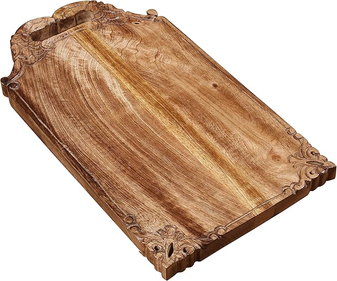 Mango wood hand carved Chopping & Serving Tray for kitchen, dining table and outdoor SIZE 16.5x9x0.95 inch