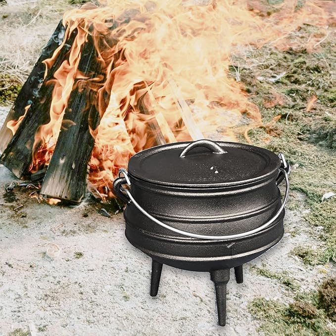 Cuisiland 3.2QT Cast Iron Potjie Cauldron Pot with Lid & 3 Legs – Pre-Seasoned South African-Style Campfire Pot for Outdoor Cooking, Soups, Stews & Braising – Heavy-Duty Cast Iron Dutch Oven