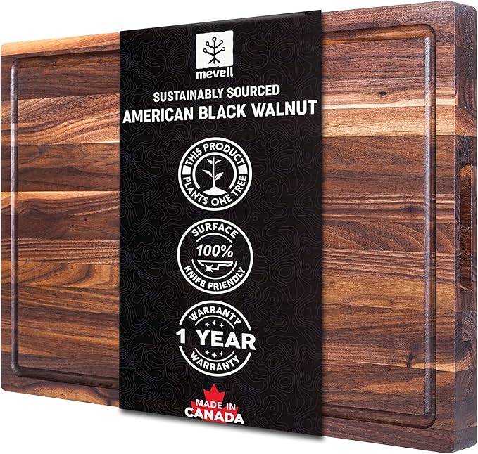 Walnut Wood Cutting Board for Kitchen, Reversible Wooden Chopping Board With Juice Grooves, Made in Canada (Walnut, 18x12x1.25)