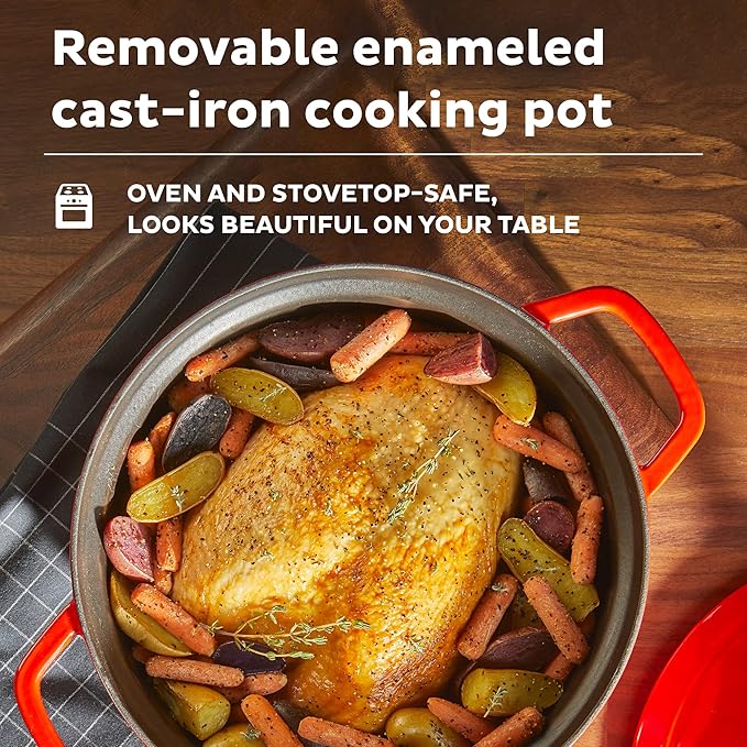 Instant Pot Electric Round Dutch Oven,6-Quart 1500W,From the Makers of Instant Pot,5-in-1: Braise,Slow Cook,Sear/Sauté,Food Warmer,Cooking Pan,Enameled Cast Iron,Included Recipe Book,Red