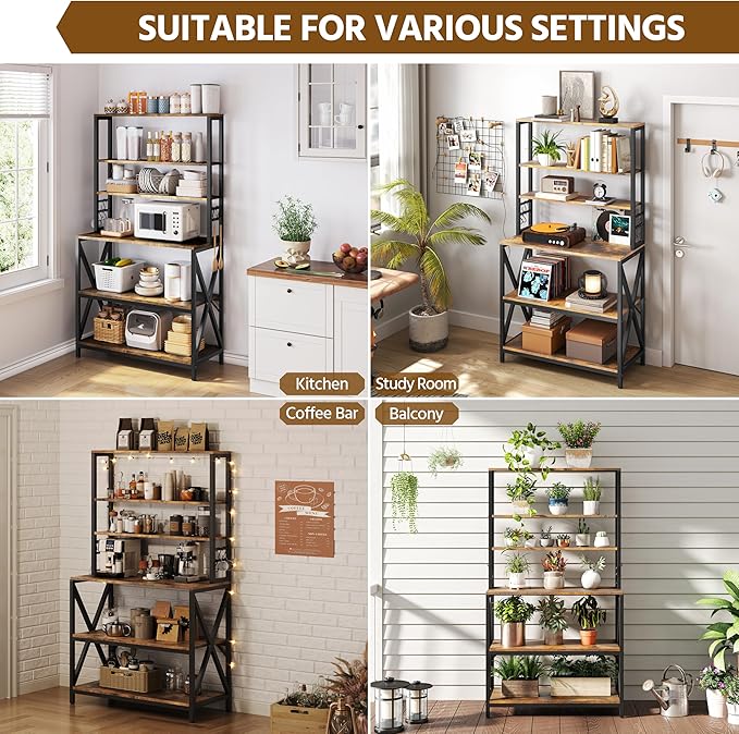 Yaheetech 6-Tier Kitchen Bakers Rack, 31.5 Inch Coffee Bar Table, Farmhouse Microwave Oven Stand Cabinet for Small Spaces, Corner Organizer Storage Shelf for Spices and Pots Rustic Brown