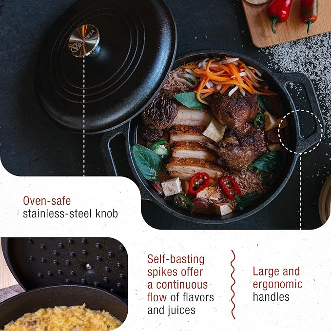 Victoria 4-Quart Cast Iron Dutch Oven with Lid and Dual Loop Handles, Seasoned with Flaxseed Oil, Made in Colombia