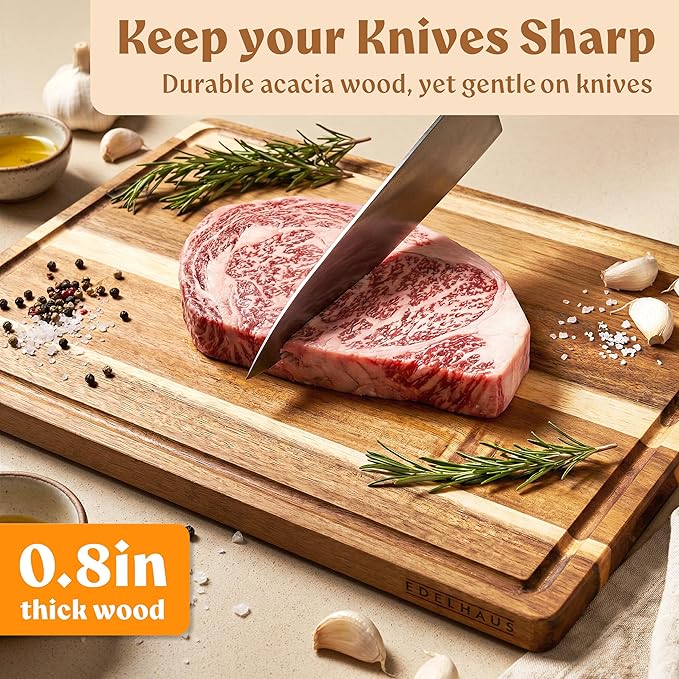 Acacia Wood XL Cutting Board for Kitchen, Large Cutting Board 17.1 × 12.8 - Wooden Chopping Boards with Juice Groove, Non-Toxic, Knife-Friendly & Durable – Housewarming Gift, Charcuterie & Meal Prep