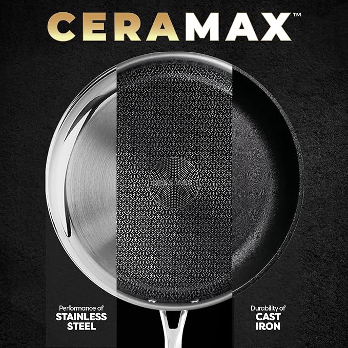 Gotham Steel Hybrid 3pc Frying Pan Set, Stainless Steel Ceramic Nonstick, 8 10 12 inch, Induction Ready, PFAS/PFOA Free, Oven & Dishwasher Safe - Black