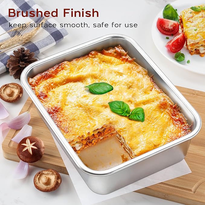 Onader Lasagna Pan, 3 Inch Deep Baking Pans for Oven, Stainless Steel Rectangle Lasagna Cake Baking Dish, 2 Pack - 10⅝ x 8¼ & 12¾ x 10 Inch