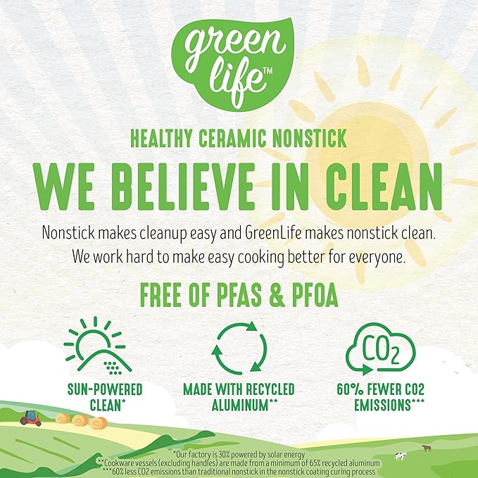GreenLife 6QT Ceramic Nonstick Stockpot with Glass Straining Lid, PFAS-Free, Dishwasher Safe, Stay-Cool Handles, Oven Safe to 350°F, Wobble-Free Base, Even Heating, Black