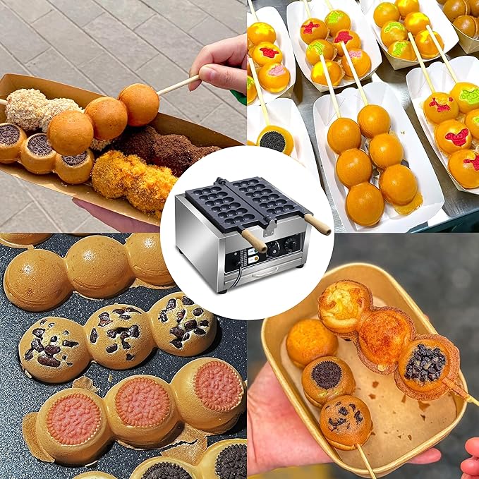 110V 1500WCommercial Electric Bubble Skewer Waffle Ball Machine 6-Grid Teflon Non Stick Pan Stainless Steel Belgium Waffle Ball Stick Maker
