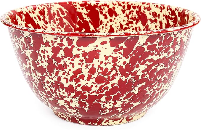 Crow Canyon Home Enamelware Salad Bowl, 5 quart, Burgundy/Cream Splatter