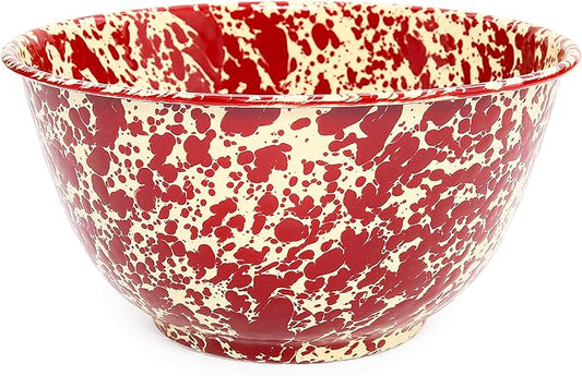 Crow Canyon Home Enamelware Salad Bowl, 5 quart, Burgundy/Cream Splatter