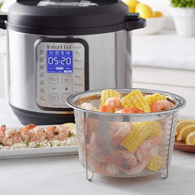 Instant Pot Official Large Mesh Steamer Basket, Stainless Steel, Round - Versatile Steamer & Strainer for Vegetables, Fish, and More - Durable, Rust-Resistant, Easy-Lift Handle, Dishwasher Safe