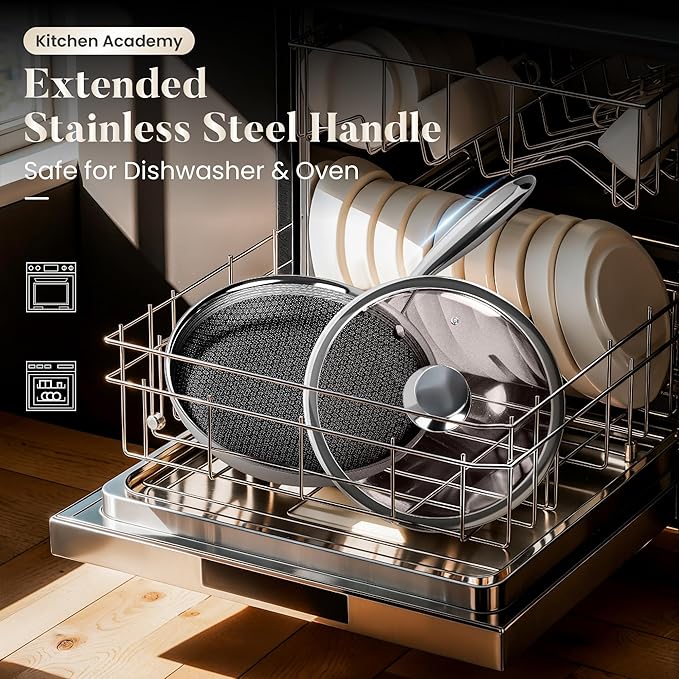 Kitchen Academy 8/10/12 Inch Stainless Steel Skillet Set, 3-Piece Tri-Ply Induction Frying Pans, Oven Safe & Dishwasher Safe, PFOA-Free Cookware