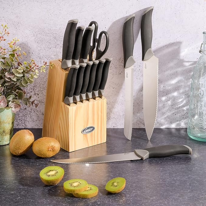 Oster Lindbergh 14 Piece Stainless Steel Cutlery Kitchen Knife Block Set, Black - Cuchillos Para Cocina