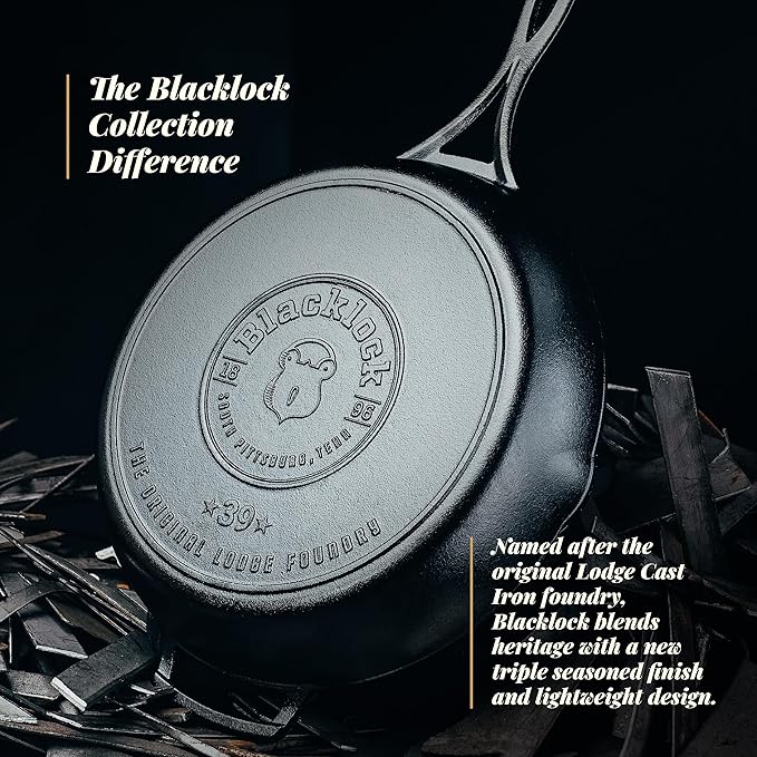 Lodge Blacklock 12" Triple Seasoned Cast Iron Skillet - Lightweight - Easy Cleanup - Premium Cookware