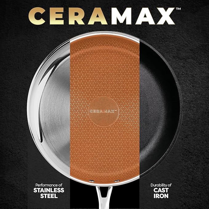 Gotham Steel Hybrid 3pc Stainless Steel Non Stick Frying Pans Set, 8,10,12 inch Ceramic Frying Pan Skillet Set, Induction Ready, Made without PFAS & PFOA, Oven and Dishwasher Safe - Copper