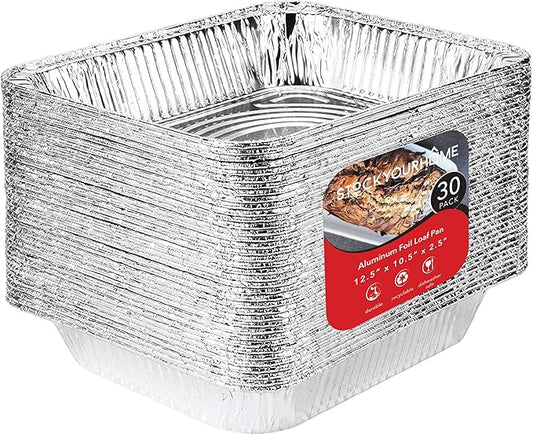 Stock Your Home Aluminum Pans 9x13 Disposable Foil Pans (30 Pack) - Half Size Steam Table Deep Trays - Tin Foil Pans Great for Cooking, Heating, Storing, Prepping Food