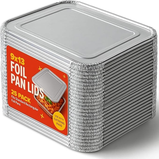 Stock Your Home 9x13 Disposable Baking Pan Covers (25 Pack) Heavy-Duty Aluminum Cake Pans Lids, Sturdy, Sealable Covers for Food Containers, Leak-Free + Safe Transport & Storage For Catering