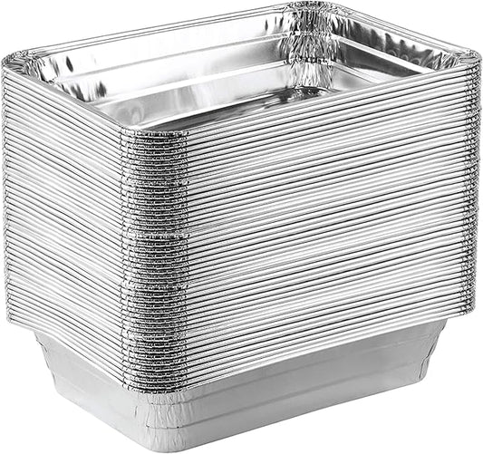PLASTICPRO Disposable 2 LB Aluminum Takeout Tin Foil Baking Pans 6'' X 8'' X 2'' Inch Bakeware - Cookware Perfect for Baking Cakes,Brownies,Bread, Meatloaf, Lasagna, or Lunchbox, Pack of 50