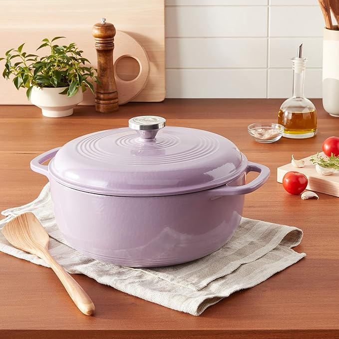 Lodge Essential Enamel Cast Iron Dutch Oven - Perfect for Bread Baking, Braising, Marinating & Slow Cooking - Features Moisture-Sealing Lid & Dual Handles - Kitchen Essentials - 6 Quarts - Lilac