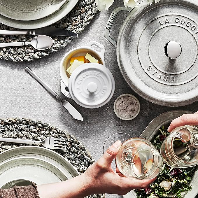 STAUB Ceramic Dutch Oven 3-piece Mini Round Cocotte, White