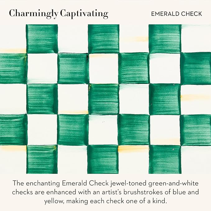 MACKENZIE-CHILDS Enamel Utensil Holder, Kitchen Utensil Holder for Countertop, Green-and-White Emerald Check