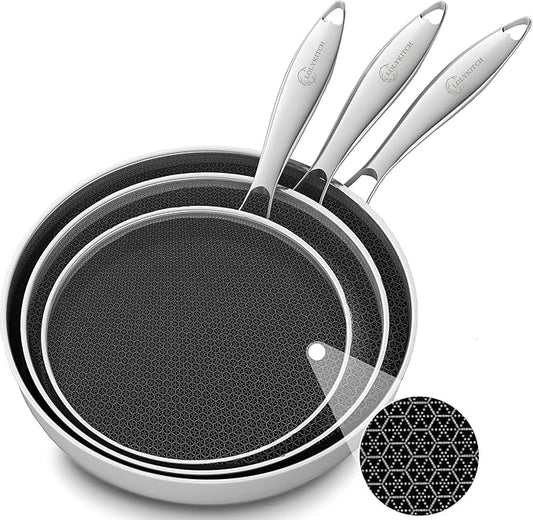 LOLYKITCH Frying Pan Set Nonstick, 8/10/12 Inch Stainless Steel Cookware Set Skillet with Detachable Handle, Induction & Oven Safe, Professional Non-Toxic PFOA Free Pans for Everyday Cooking