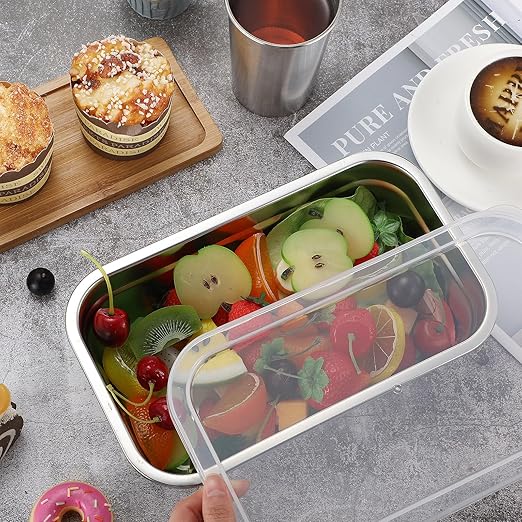 8 Pcs 304 Stainless Steel Food Storage Containers with Lid Hotel Pans for Kitchen Home Catering Food Prep Restaurant Buffet Hotel(2.5 Inch Deep)