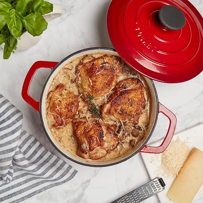 Smith & Clark 3-Quart Enameled Cast Iron Dutch Oven Pot with Lid, Red