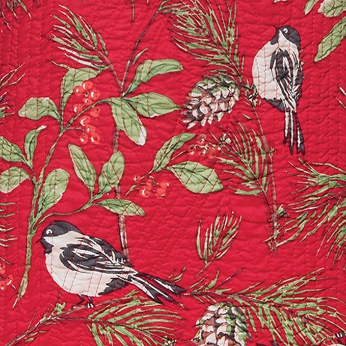 C&F Home Chickadee Red 100% Cotton Quilted Christmas Apron XMAS Festive Winter Holidays Home Kitchen Dining Dinner Cooking Baking Machine Wash Decor Decoration Adult Apron Red