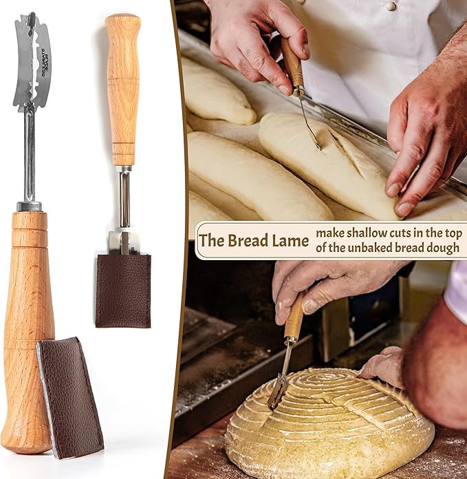 Round Banneton Bread Proofing Basket Set of 2 – 9” Natural Rattan Baskets with Linen Liners, Bread Lame & Dough Scrapers – Classic Sourdough Baking Set for Home Bakers