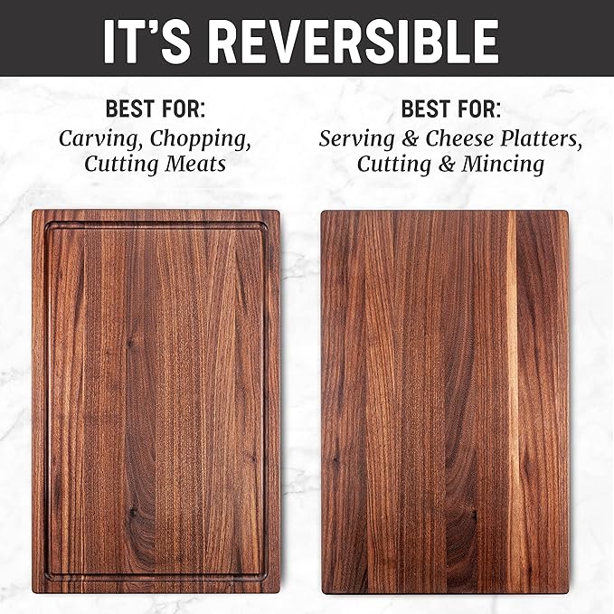 Walnut Wood Cutting Board for Kitchen, Reversible Wooden Chopping Board With Juice Grooves, Made in Canada (Walnut, 18x12x1.25)