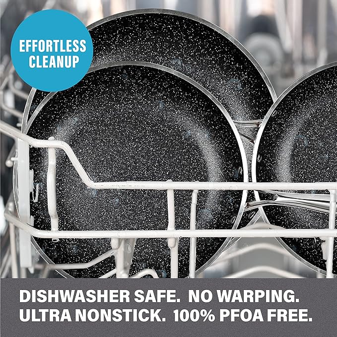 Granitestone 20-Piece Nonstick Pots and Pans Set with Bakeware & Steamer, Complete Kitchen Ceramic Cookware Set, Deep Frying Pan, Non-Toxic PFOA PFOS Free, Dishwasher & Oven Safe, Red Speckle
