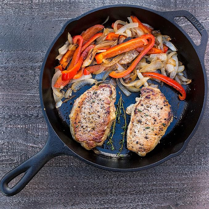 Lodge Seasoned Cast Iron Skillet - PFAS-Free, Non-Toxic Cookware - Use with an Oven, Stove, Grill, or Campfire - Naturally Non-Stick & Oven Safe - 12 Inches