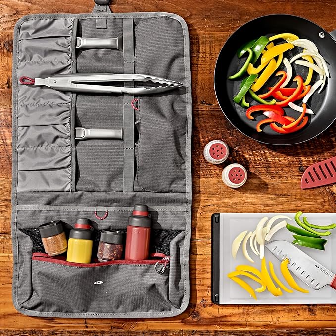 OXO Outdoor Camp Kitchen Tool Roll, Camp Kitchen Organizer, Travel Utensil Organizer, Outdoor Cooking, Travel Chef Roll, Camping Essentials, Camping Gear Storage