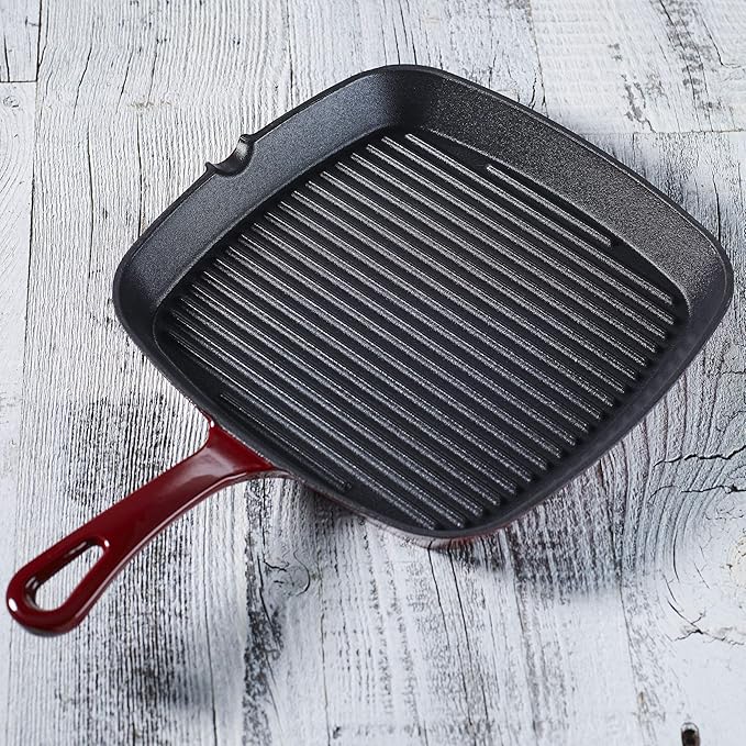 Cuisinart CI30-23CR Chef's Classic Enameled Cast Iron 9-1/4-Inch Square Grill Pan, Cardinal Red